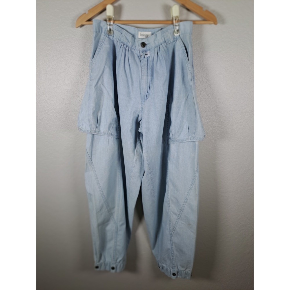 Vintage Bonjour High Waisted Light Wash Denim Harem Cargo Pants Blue Sz 8